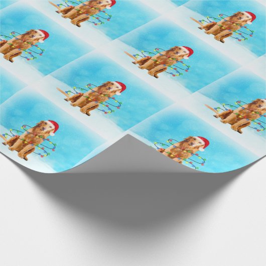 Golden Retriever Hund im Schnee mit Weihnachtsmann Geschenkpapier (Ecke)