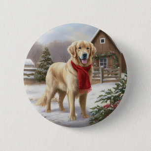 Golden Retriever Hund im Schnee Weihnachten Button