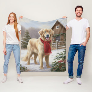 Golden Retriever Hund im Schnee Weihnachten  Fleecedecke