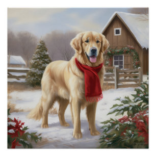 Golden Retriever Hund im Schnee Weihnachten Poster