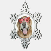 Golden retriever-Hund im Schneeflocken Zinn-Ornament (Rechts)