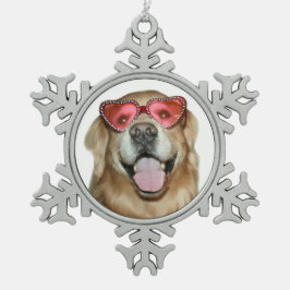 Golden retriever-Hund im Schneeflocken Zinn-Ornament