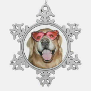 Golden retriever-Hund im Schneeflocken Zinn-Ornament