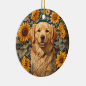 Golden Retriever Hund im Sonnenblumenfeld Keramik Ornament (Rechts)