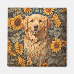 Golden Retriever Hund im Sonnenblumenfeld Magnet