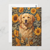 Golden Retriever Hund im Sonnenblumenfeld Postkarte (Vorne/Hinten)