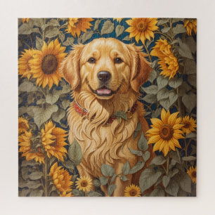 Golden Retriever Hund im Sonnenblumenfeld Puzzle