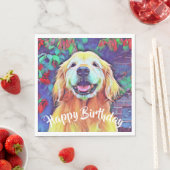 Golden Retriever Hund in lebhaften Farben Geburtst Serviette (Beispiel)