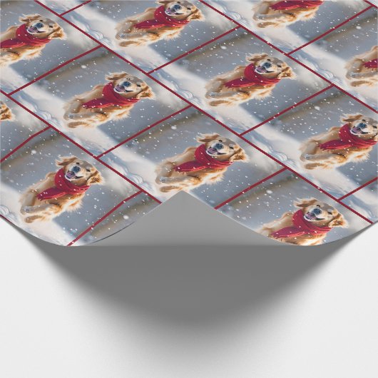 Golden Retriever Hund in Schneeflocken Geschenkpapier (Ecke)