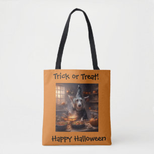 Golden Retriever Hund kocht Halloween-Abendessen Tasche