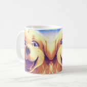 Golden Retriever Hund lächelt Kaffeetasse (Vorderseite Links)