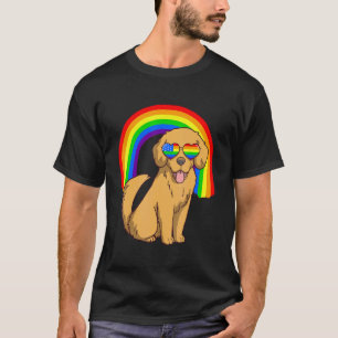 Golden Retriever Hund Lgbt Regenbogen Usa Us Flagg T-Shirt