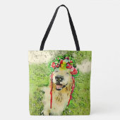 Golden Retriever Hund mit Blume Crown Watercolor Tasche (Vorderseite)