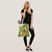 Golden Retriever Hund mit Blume Crown Watercolor Tasche (Am Model)