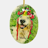 Golden Retriever Hund mit Blume Kronenwasser Farbe Keramikornament (Vorne)