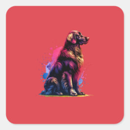 Golden Retriever Hund mit flacher Beschichtung Quadratischer Aufkleber