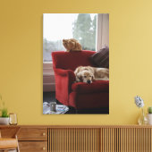 Golden Retriever Hund mit Ingwerkatze Leinwanddruck (Insitu (Wohnzimmer))