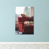 Golden Retriever Hund mit Ingwerkatze Leinwanddruck (Insitu (Holzboden))