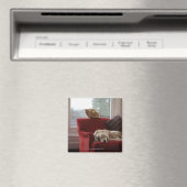 Golden Retriever Hund mit Ingwerkatze Magnet (In Situ (Geschirrspüler))