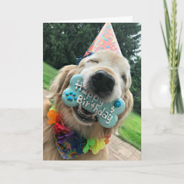 Golden Retriever Hund mit Leckerei Happy Birthday Karte