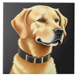 Golden Retriever Hund mit Lederhalsband Fliese