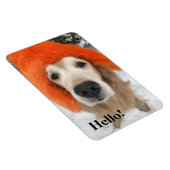 Golden Retriever Hund mit Orange Fuzzy Hat im Schn Magnet (Rechte Seite)
