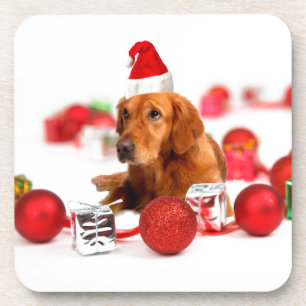 Golden Retriever Hund mit roter Santa Mütze Weihna Untersetzer
