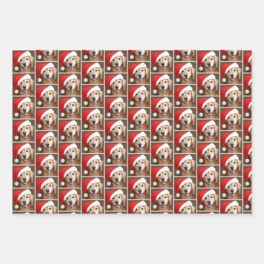 Golden Retriever Hund mit roter Weihnachtsmannmütz Geschenkpapier Set (Vorderseite 2)