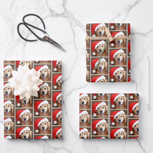 Golden Retriever Hund mit roter Weihnachtsmannmütz Geschenkpapier Set (Vorderseite)