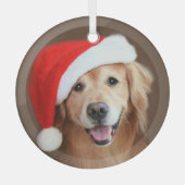 Golden Retriever Hund mit roter Weihnachtsmannmütz Ornament Aus Glas (Vorderseite)