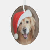 Golden Retriever Hund mit roter Weihnachtsmannmütz Ornament Aus Glas (Vorderseite links)