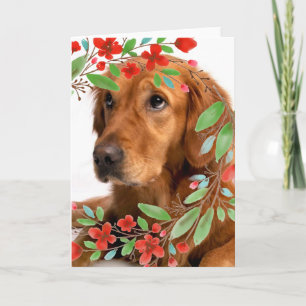 Golden Retriever Hund mit Wasserfarbe-Roten Blumen Karte