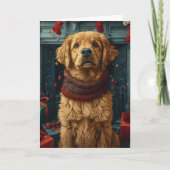 Golden Retriever Hund mit Weihnachtsgeschenk Kamin Karte (Vorderseite)