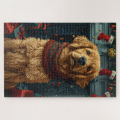 Golden Retriever Hund mit Weihnachtsgeschenk Kamin Puzzle (Horizontal)