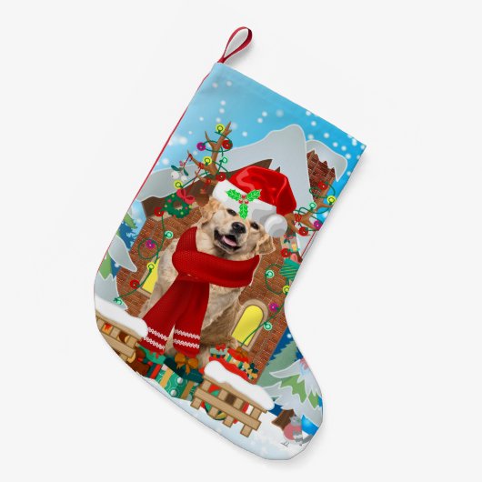 Golden Retriever Hund mit Weihnachtsgeschenken Kleiner Weihnachtsstrumpf (Vorderansicht (hängend))