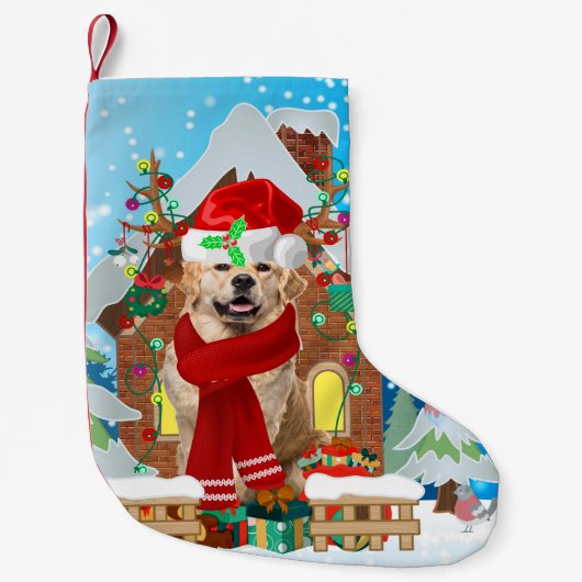 Golden Retriever Hund mit Weihnachtsgeschenken Kleiner Weihnachtsstrumpf (Vorderseite)