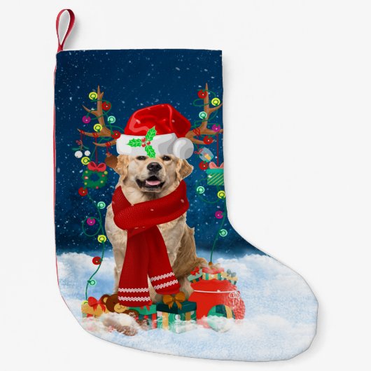 Golden Retriever Hund mit Weihnachtsgeschenken Kleiner Weihnachtsstrumpf (Vorderseite)