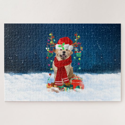 Golden Retriever Hund mit Weihnachtsgeschenken Puzzle (Horizontal)