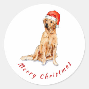 Golden Retriever Hund mit Weihnachtsmannmütze Runder Aufkleber