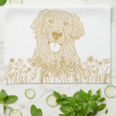 Golden Retriever Hund Personalisiert Zeichnend Han Geschirrtuch (Gefaltet)