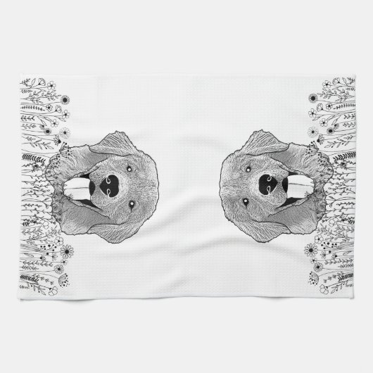 Golden Retriever Hund Personalisiert Zeichnend Han Geschirrtuch (Horizontal)