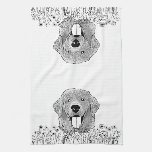 Golden Retriever Hund Personalisiert Zeichnend Han Geschirrtuch (Vertikal)