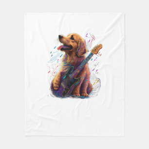 Golden Retriever Hund Playing Electric Guitar Rock Fleecedecke