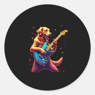 Golden Retriever Hund Playing Electric Guitar Rock Runder Aufkleber