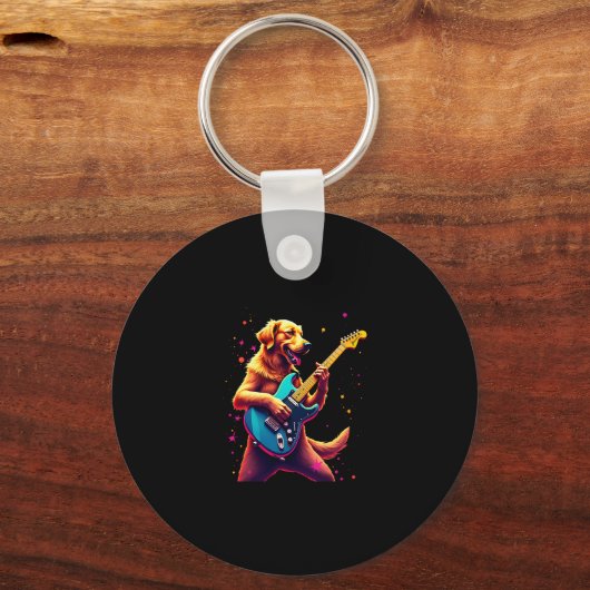 Golden Retriever Hund Playing Electric Guitar Rock Schlüsselanhänger (Vorderseite)