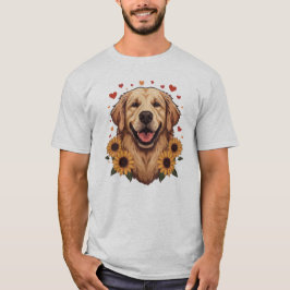  Golden Retriever Hund Portrait Blumen Herz Hund L T-Shirt