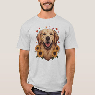 Golden Retriever Hund Portrait Blumen Herz Hund L T-Shirt