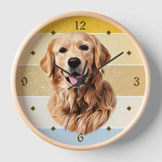 Golden Retriever Hund Retro Sunset Clock Uhr (Vorderseite)