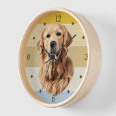 Golden Retriever Hund Retro Sunset Clock Uhr (Winkel)