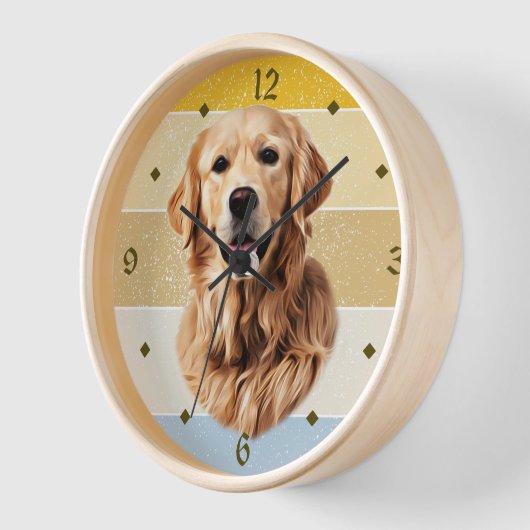 Golden Retriever Hund Retro Sunset Clock Uhr (Winkel)
